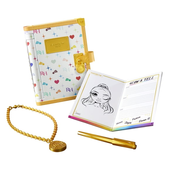 Rainbow High Secret Journal with Lock, Activity Book, Pen, and Necklace Charm