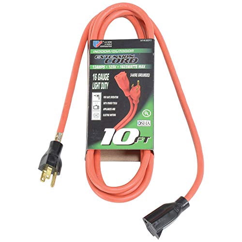 U.S. Wire 60010 10 Ft. Three Conductor Extension Orange Cord 16/3 Ga. SJTW-A 300
