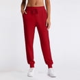 thumbnail image 2 of Womens Fleece Lined Joggers Winter High Waisted Warm Cotton Sweatpants Thick Lounge Sweat Pants with Pockets Red L, 2 of 5
