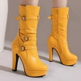 thumbnail image 7 of Xfvqtps Boots for Women Winter Boots Height Increasing Flatform Chunky Heel Ankle Booties Multi Buckle Straps Comfortable Fashion Shoes Yellow, 7 of 7