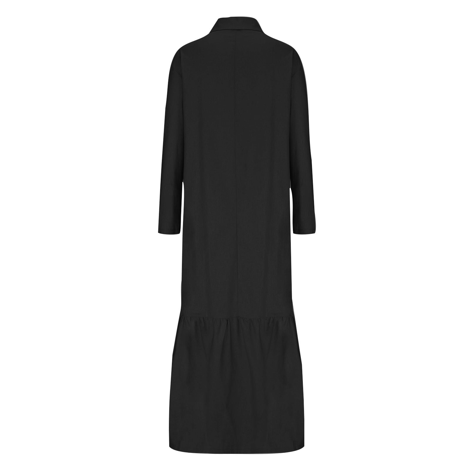 Women Cotton Linen Long Sleeve Button Lapel Maxi Shirt Dress Plus-size Layered Ruffled Hem Dress for Daily Wear