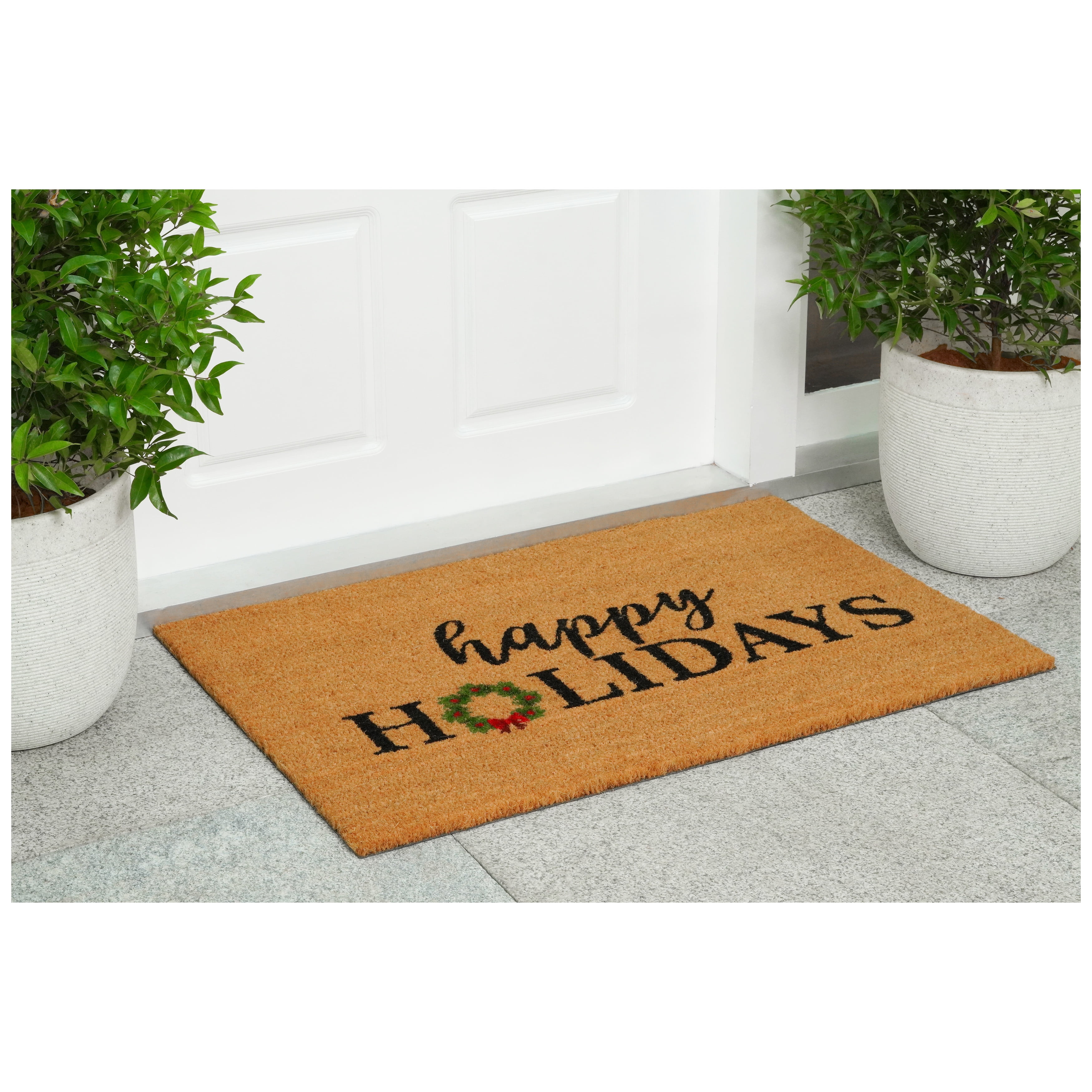 Happy Holidays Christmas Wreath Doormat,24"x36"