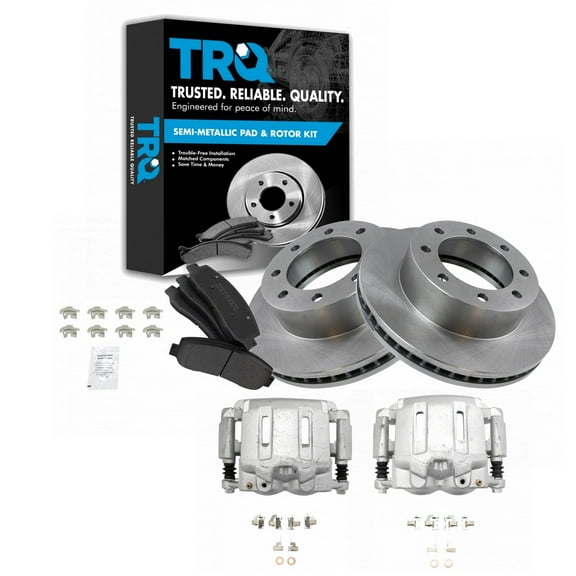 TRQ Front Brake Pad & Rotor Kit Brake Caliper Brake Pads Brake Rotor Semi-Metallic Fits Select 2005-2012 Ford F-250 Super Duty F-350 Super Duty