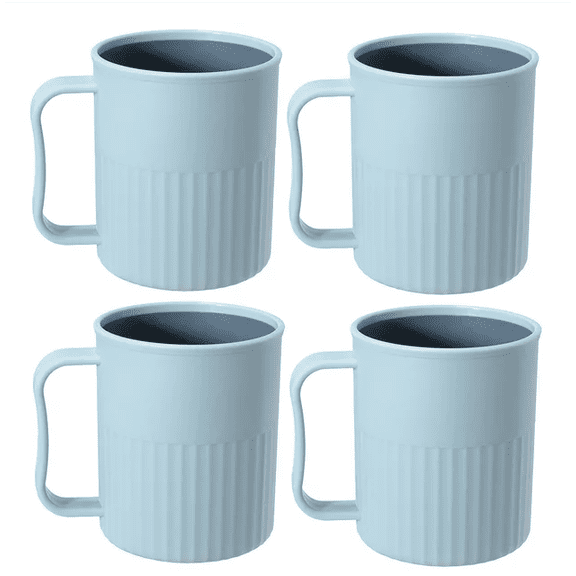 4 Pack Plastic Coffee Cups with Handles, Unbreakable Plastic Coffee Mugs Reusable Water Drinking Cups for Kitchen Outdoor