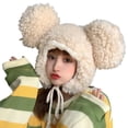thumbnail image 5 of dianhelloya Warm hat LadyWinter Hat Unisex Cartoon Thicken Bear Head Shape Solid Color Windproof Photo Props Bear Ears Women Men Beanie Women Headwear Camel, 5 of 8