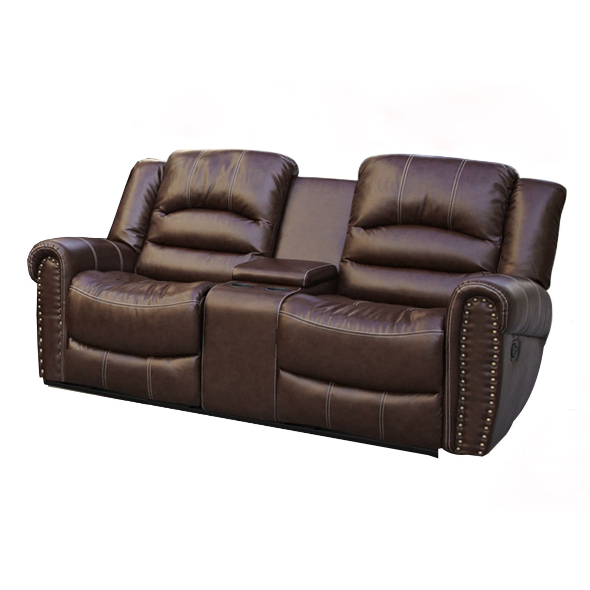 MAYEERTY 6-Seater Recliner Sofa Set - Breathing Leather with Reversible Coffee Table for Living Room & Home Theater