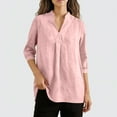 thumbnail image 6 of YanHoo Womens Blouses 3/4 Sleeve Spring Tops Loose Fit V Neck Shirts Dressy Casual Summer Cotton Linen Basic Tee Tshirt Pink,L, 6 of 7