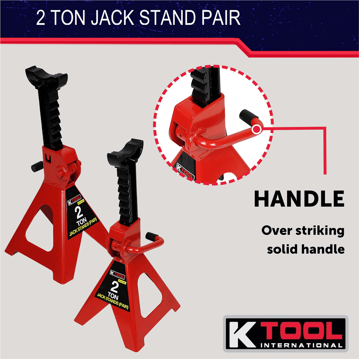 K Tool 61201 2 Ton Jack Stands, Heavy-Duty Steel, Adjustable Height