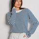 thumbnail image 4 of Suéter de rayas, tendencia de moda europea y americana de otoño, suéter de rayas de punto con cuello redondo y contraste de colores, 4 of 6