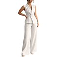 thumbnail image 2 of GILIGEGE Women 2 Piece Suit Set,Pant Suits for Women,Sleeveless Blazer Vest Wide Leg Pantsuit Sets,Two Piece Outfit Professional Office Work Pantsuits Set,Business Casual Blazer Sets White L, 2 of 4