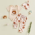 thumbnail image 2 of Kogui Newborn Outfit Boy Baby Boys Outfit Romper Set Short Sleeve Round Neck Cartoon Print Elastic Waist Wide Leg Pants Bodysuit Clothes Sets 0 3 6 9 12 18 24 Months (Beige,0-3 Months), 2 of 9