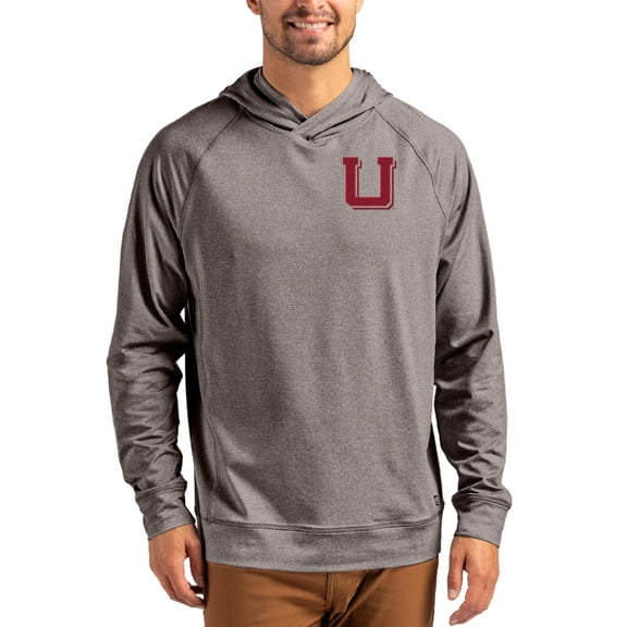 Men's Cutter & Buck Heather Charcoal Utah Utes Vault Logo Adapt Knit Raglan Pullover Hoodie