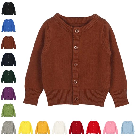 Bmisegm Boys Cardigan Sweater Long Sleeve Crew Neck Solid Button Front Cotton Knit Outerwear for Kids Boys and Girls Toddler Sweater