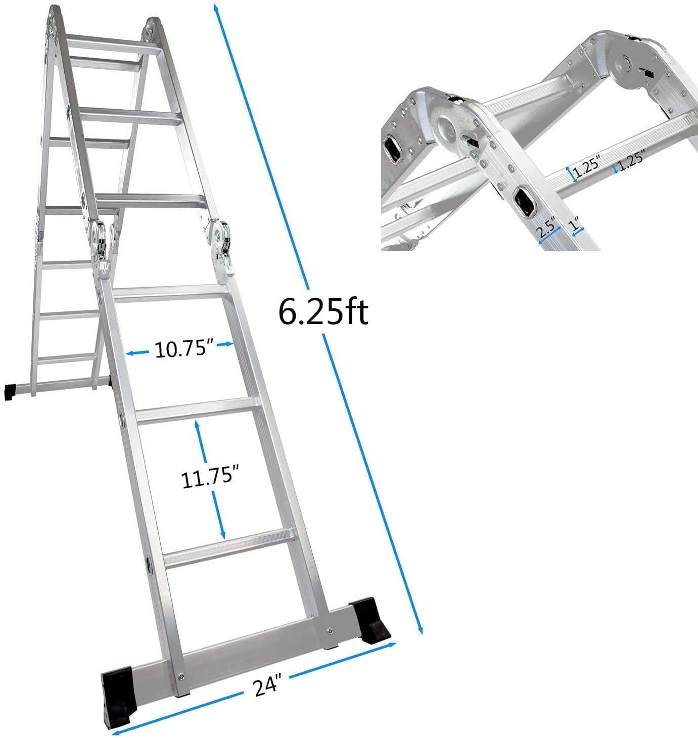 Ktaxon 12.5ft 7 in 1 Multi-Purpose Scaffold Ladder, Heavy Duty Folding Aluminium Extension Ladder, EN 131 Standard, 330lbs Capacity