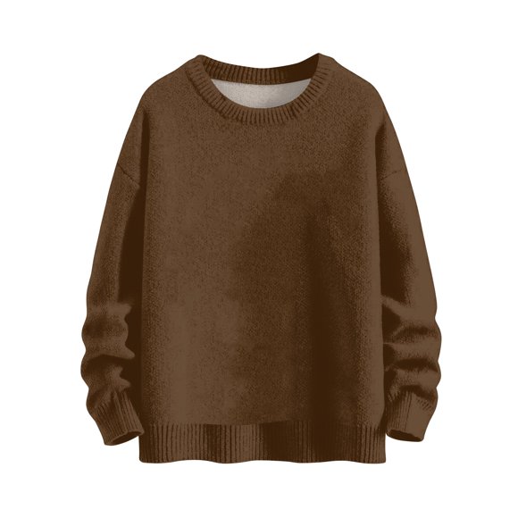 COKOI Sweatshirts For Women Knit Sweater Cute Shirt Fall Crewneck Pullover Tops Knit Sweater Crewneck Long Sleeve Shirts Cute Fall Winter Outfits(Brown 4XL