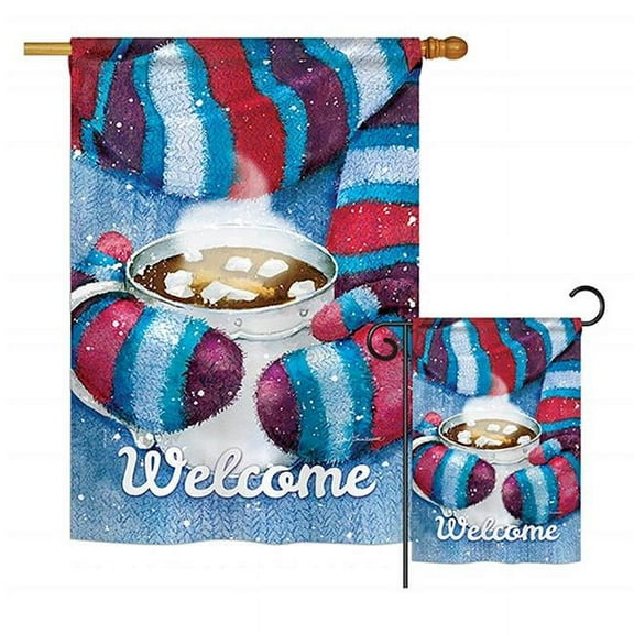 Breeze Decor BD-WT-G-114217-IP-BO-D-US18-BT G164217-BO Mittens & Cocoa Winter Wonderland Impressions Decorative Vertical 13 x 18.5 in. Double Sided Garden Flag