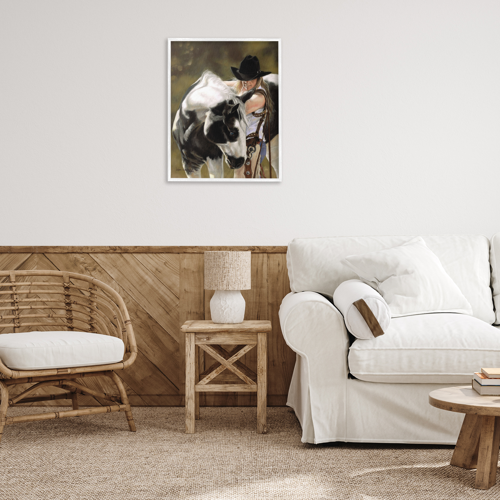 Stupell Industries Cowgirl & Spotted Horse Animals & Insects Painting White Framed Art Print Wall Art, 24 x 30