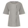 thumbnail image 4 of EHTMSAK Women's Blouses Button Down White 2Xl Loose Tshirt Graphic Summer Short Sleeve Print Tunic Crew Neck Casual Tops for Ladies Cotton Linen Blouses Plus Size Gray 4X, 4 of 5