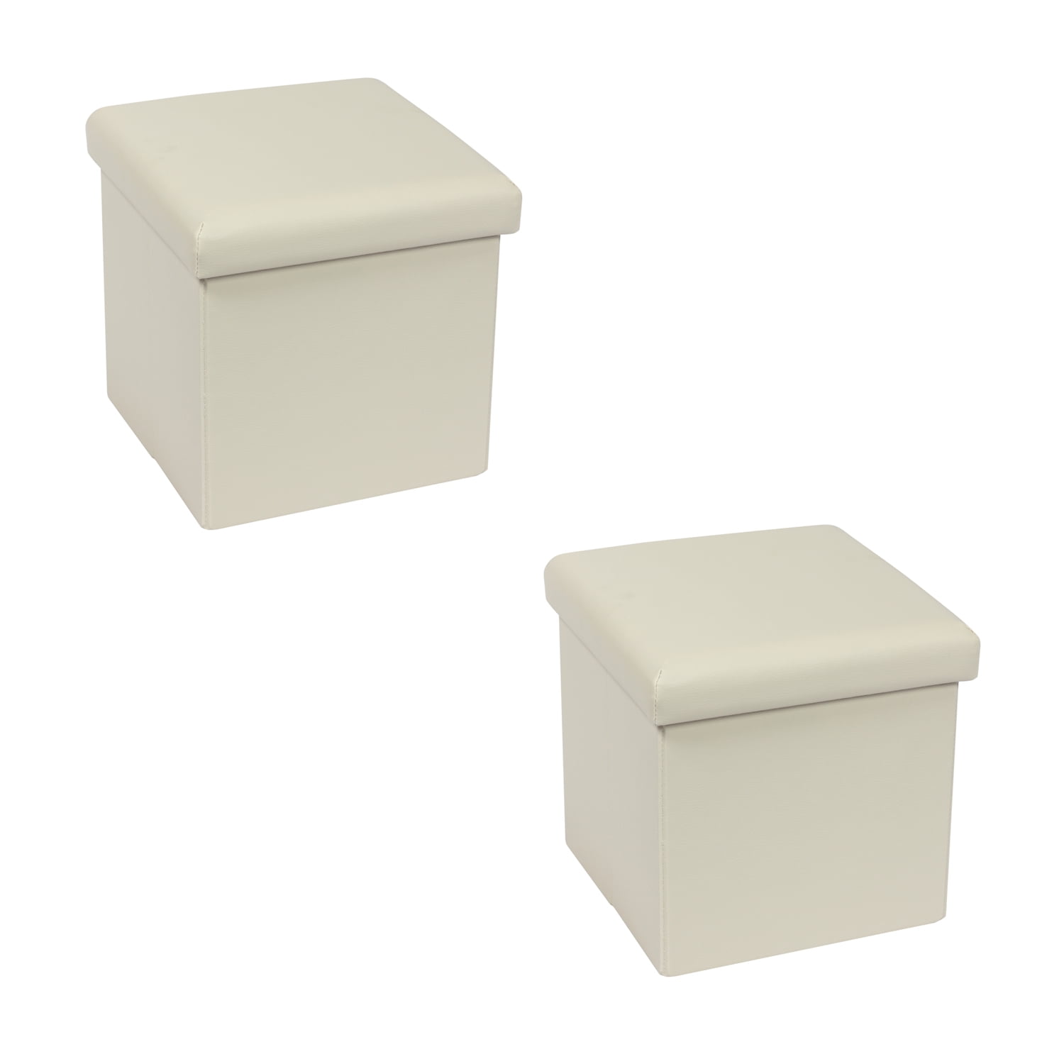 PINPLUS White Ottoman Storage Box with Lids Seat Faux Leather Folding Cube Toy Chests Small