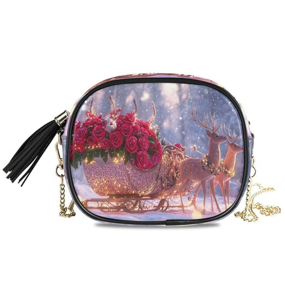 Womens Casual Chain Shoulder Bag Simple style Reindeer Pulling Rose Filled Sleigh Crossbody Bag
