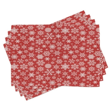 Ambesonne Holiday Place Mats Set of 4, Christmas Snowflakes Winter, Standard Size, White and Vermilion
