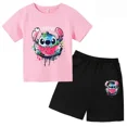 thumbnail image 3 of Conjunto de 2 camisetas y pantalones cortos de Disney Stitch para niños de 2 a 12 años, ropa informal de verano de manga corta con estampado de anime para niños, 3 of 5