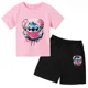 thumbnail image 3 of Conjunto de 2 camisetas y pantalones cortos de Disney Stitch para niños de 2 a 12 años, ropa informal de verano de manga corta con estampado de anime para niños, 3 of 5