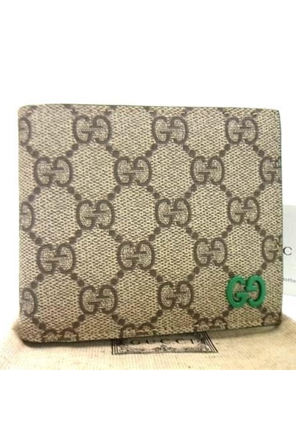 Pre-Owned GUCCI GG Supreme Bi-fold Wallet 768243 Brown x Green Leather Men's