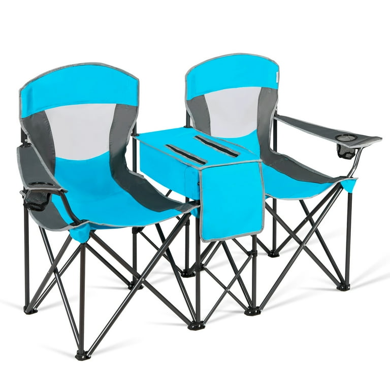 Gymax Folding 2-Person Outdoor Chairs, Adjustable Canopy, Cooler