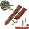 thumbnail image 3 of Correa de reloj de piel de cocodrilo de cuero genuino para hombre y mujer, hebilla de mariposa con aguja para Mido Longines Famous Master Omega IWC Watchband, 3 of 5