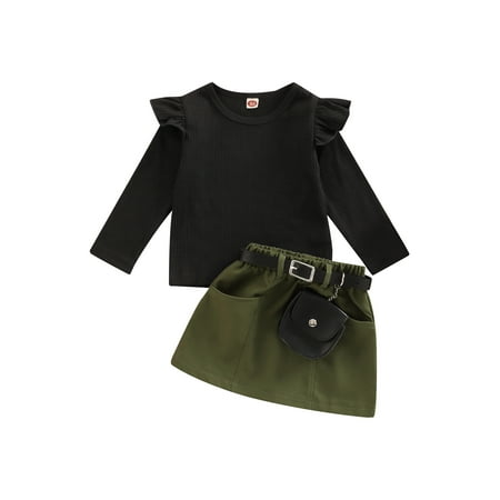 

Calsunbaby Kids Baby Girls Autumn Clothes Outfits Set Long Sleeve Ruffle Tops T shirt A-Line Skirt Pendant Bag 9-12 Months