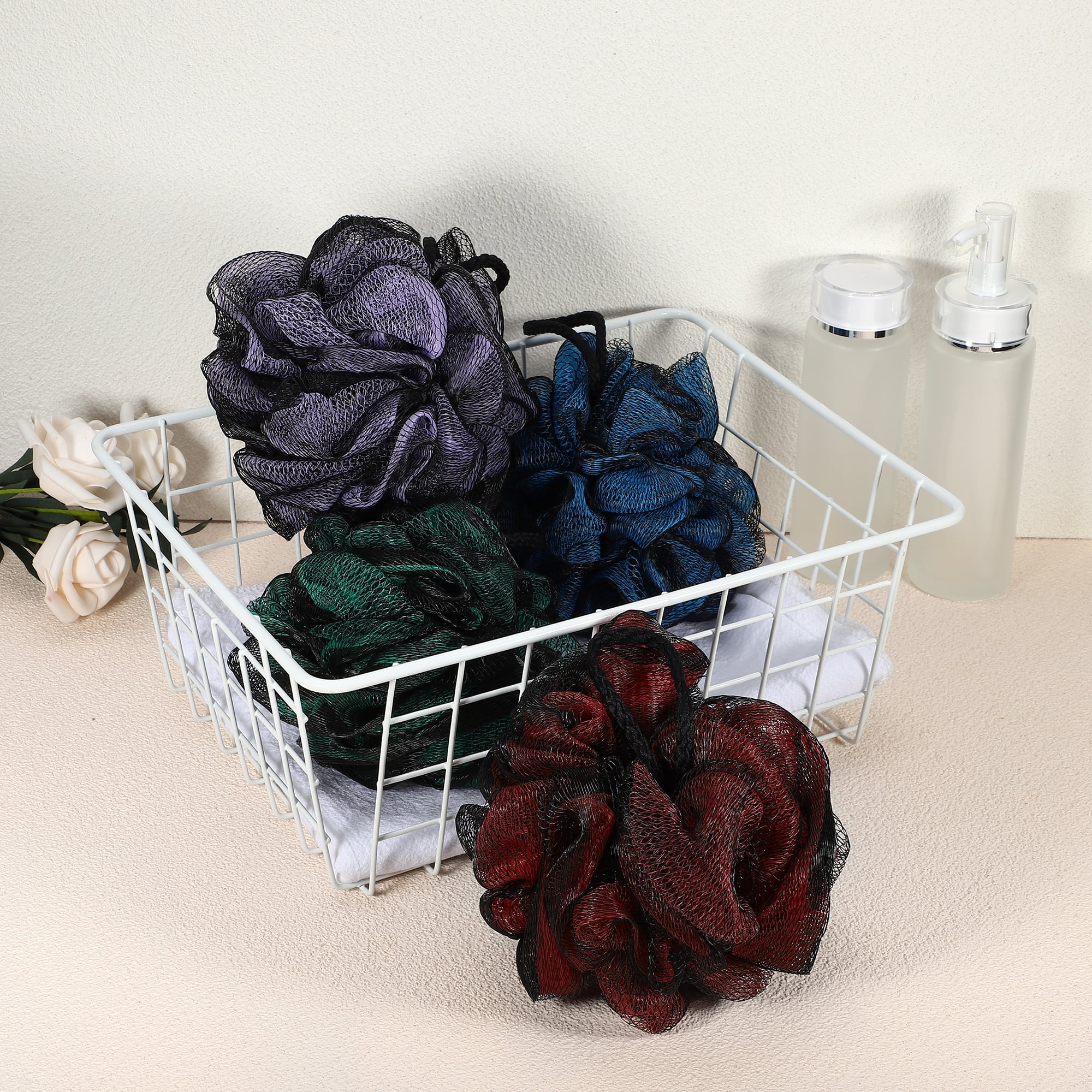 Unique Bargains Bath Shower Loofah Sponge Body Puffs Blue