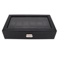 thumbnail image 2 of Caja De Cuero Para Reloj Con 12 Ranuras, Vitrina Organizadora, Almacenamiento De Joyería De Alta , Color Negro, 2 of 7