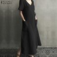 thumbnail image 1 of ZANZEA 2023 Women Long Maxi Summer Dress Casual Cotton Linen Ladies Big Pockets Beach Party Robe Femme Vestidos4XL&China Gao Jinjia LED, 1 of 2