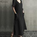 ZANZEA 2023 Women Long Maxi Summer Dress Casual Cotton Linen Ladies Big Pockets Beach Party Robe Femme Vestidos4XL&China Gao Jinjia LED