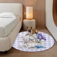 thumbnail image 3 of Round Area Rug 3ft, Spring Easter Rabbit Non-Shedding Washable Area Rug, Purple Iris Plaid Lilies Non Slip Low-Profile Circle Rugs for Living Room, Bedroom Dining Room, 3 of 9