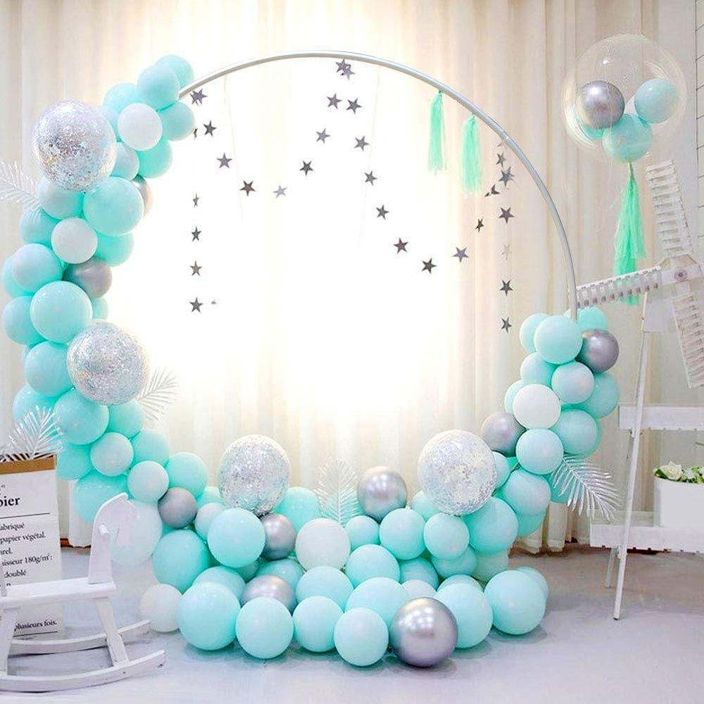 Metal Round Wedding Arch Wedding Balloon Flower Ring Stand Circle for Garden Indoor Outdoor Party Decoration Arch 6.56ft White Iron Double Circle Wedding Arch Metal Arch for Wedding 