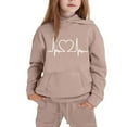 thumbnail image 5 of Conjunto de sudadera con capucha de manga larga para niños con estampado en forma de corazón y pantalones deportivos con lazo en las piernas, conjunto deportivo informal de dos piezas para niños, poli, 5 of 5