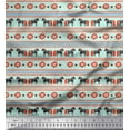 thumbnail image 1 of Soimoi Green Velvet Fabric Stripe & Horse Folk Art Printed Craft Fabric by the Yard 58 Inch Wide, 1 of 3