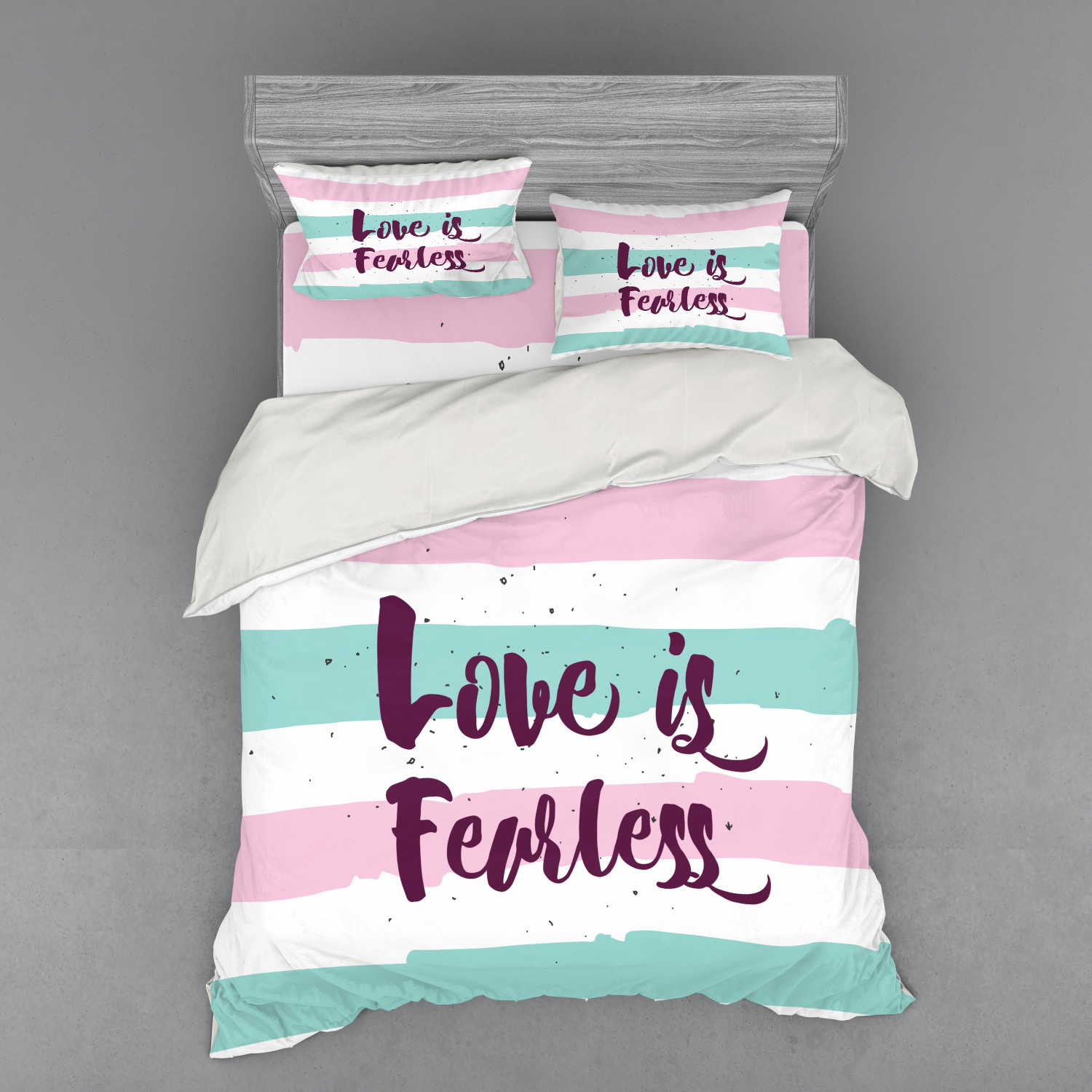 Romantic Duvet Cover Set, Love is Fearless Inspirational Inscription on