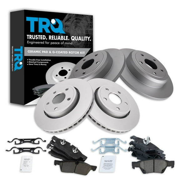 TRQ Front and Rear Brake Pad & Rotor Kit Brake Pads Brake Rotor Ceramic Premium G-Coated Fits Select 2011-2016 Dodge Durango Jeep Grand Cherokee