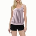thumbnail image 1 of Women Swimsuits Solid Color Stylish Ruffle Tankini Tops with Boyshorts Light Purple Women Bathing Suits L, 1 of 6