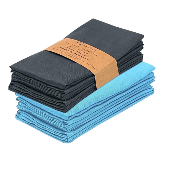 Ruvanti Cloth Napkins set of 12, 18x18 inches Napkins Cloth Washable, Soft, Durable, Absorbent Cotton Blend. Table Dinner Napkins Cloth for Hotel, Wedding Parties - Dark Grey & Teal