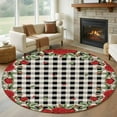 thumbnail image 2 of Valentine's Day Washable Round Area Rug 8 ft, Romantic Red Roses Retro Black Plaid, Soft Non Slip Rugs Stain Repellent Indoor Felt Carpet for Living Dining Room Bedroom Home Office, 2 of 9