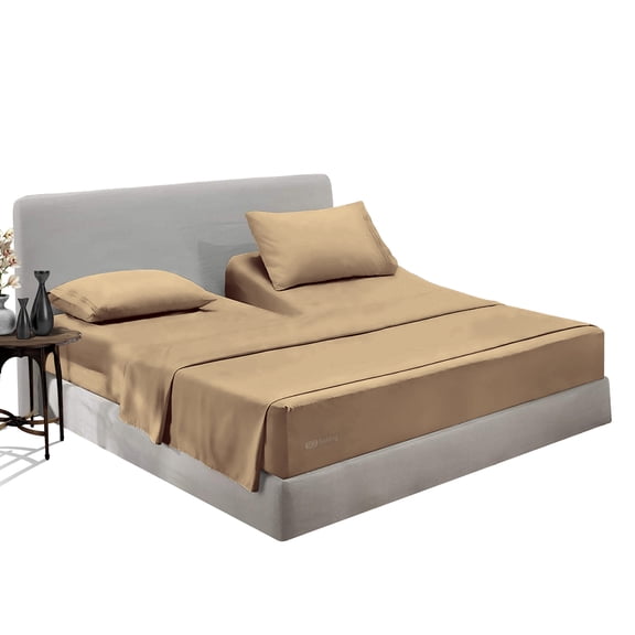 SGI Bedding Egyptian Cotton Top Split Sheet Set Solid Adjustable Bed 39" King 600 TC 18" Deep Taupe