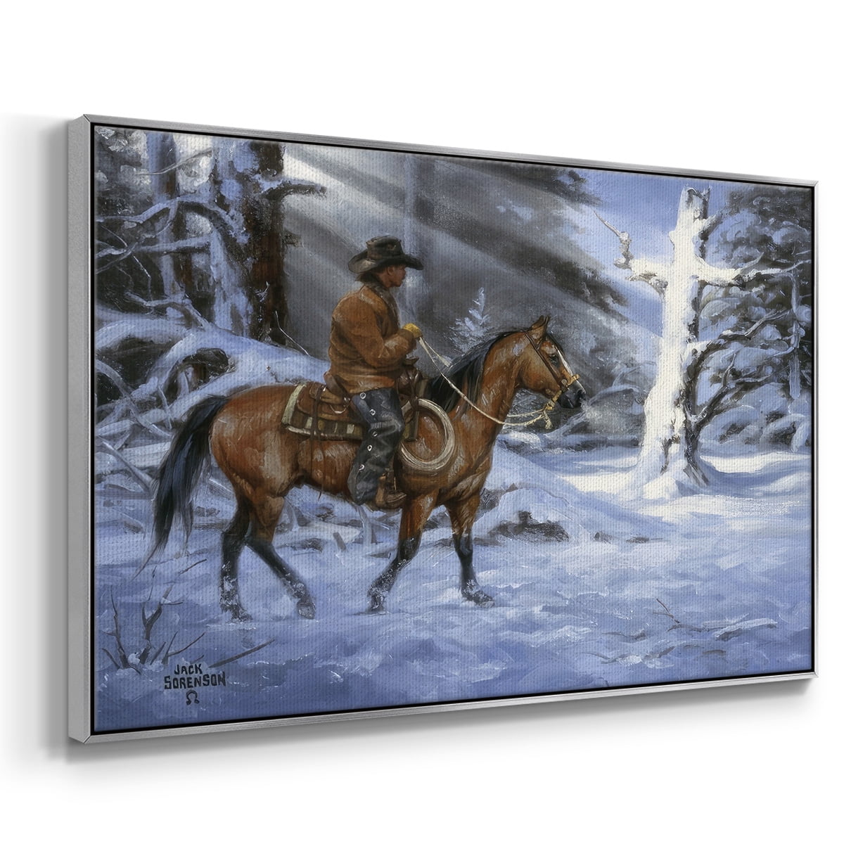 Silent Night, Holy Night - Framed Gallery Wrapped Holiday Canvas - 25 x 37 - Silver Frame