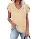 thumbnail image 2 of Top de manga corta con pétalos para mujer, camiseta informal holgada con agujeros calados y cuello en V para uso en verano, amarillo XXL, 2 of 5