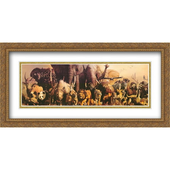 Noah's Ark 2x Matted 40x16 Large Gold Ornate Framed Art Print by Haruko Takino