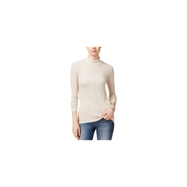 Lucky Brand Womens Hi-Lo Turtleneck Knit Sweater, Beige, X-Large