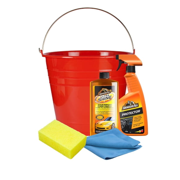Kit Lavado Auto Shampoo y Protector 473ml Armor All Cubeta de 10L Esponja y Paño